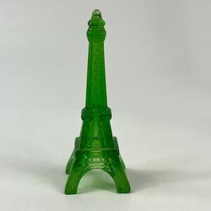Green Glass Eiffel Tower Paris Souvenir Decorative Figurine 5.5 Inch Vintage Art